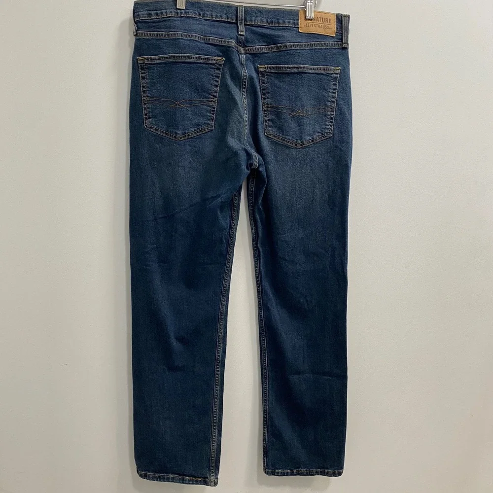 Signature by Levi Strauss Jeans Mens 36x32 Blue Straight Fit WaterLess Denim